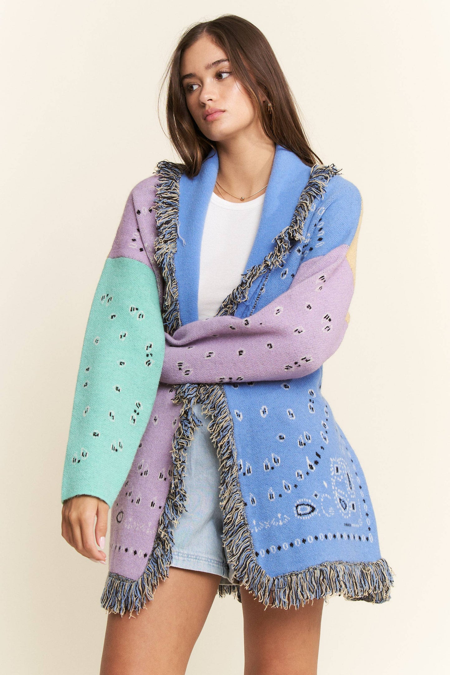 PLUS PAISLEY PRINT CONTRAST CARDIGAN