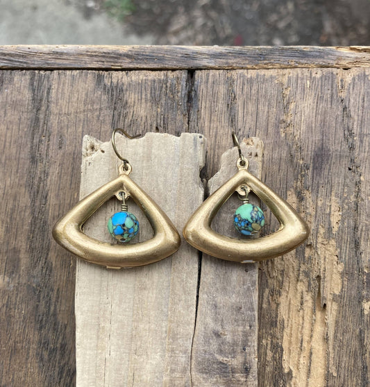 Brass Puffed Triangle Earth Earrings - Posh Finds