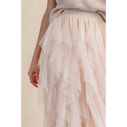 CASCADING TULLE MESH LAYERED MAX SKIRT: Black