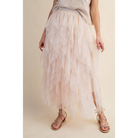 CASCADING TULLE MESH LAYERED MAX SKIRT: Pink