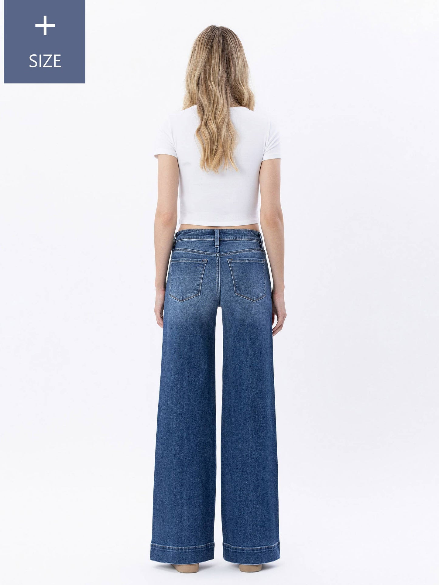 PLUS SIZE HIGH RISE TROUSER HEM WIDE LEG JEANS
