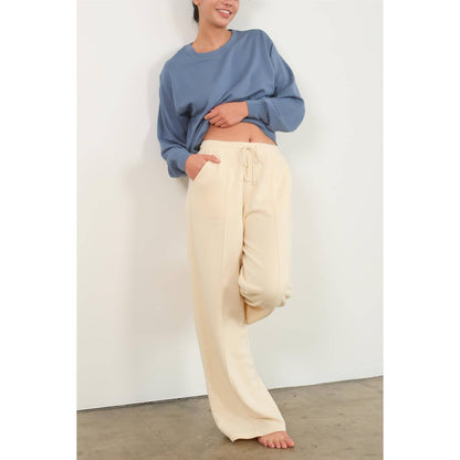 HIGH-WAIST DRAWSTRING PANTS: ALPACA