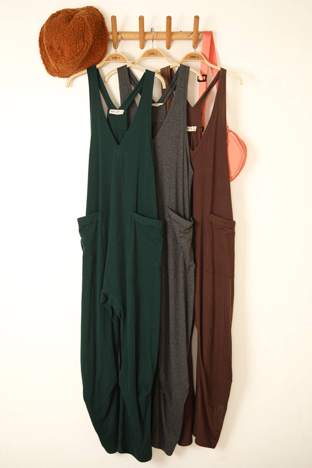 NP70424-Casual Loose Fit Solid Knit Baggy Jumpsuit: BRICK / S-M-L/2-2-2