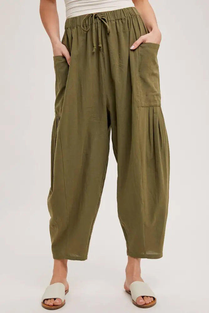EFFORTLESS HAREM PANTS: OLIVE / M