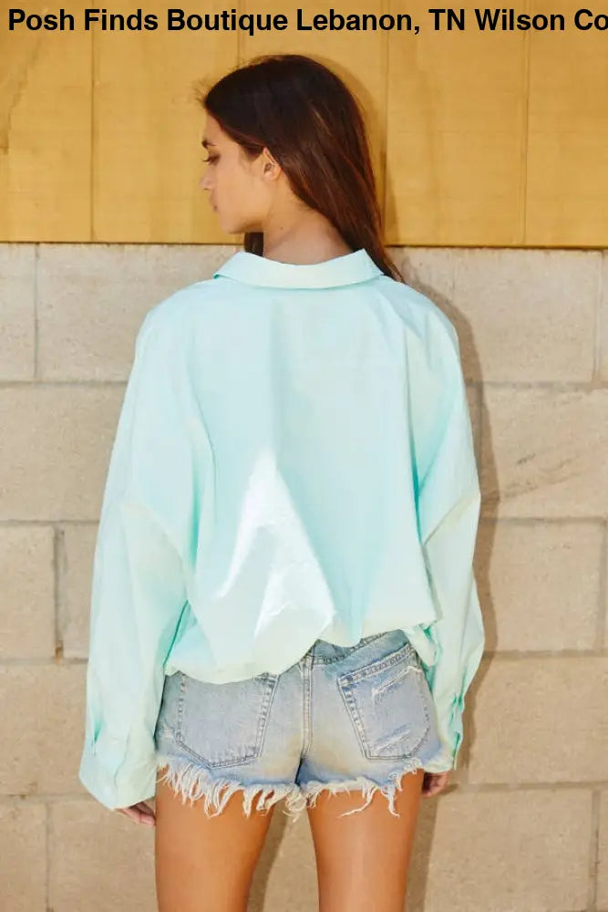 Elastic Hem Solid Cropped Shirt: MINT - Posh Finds