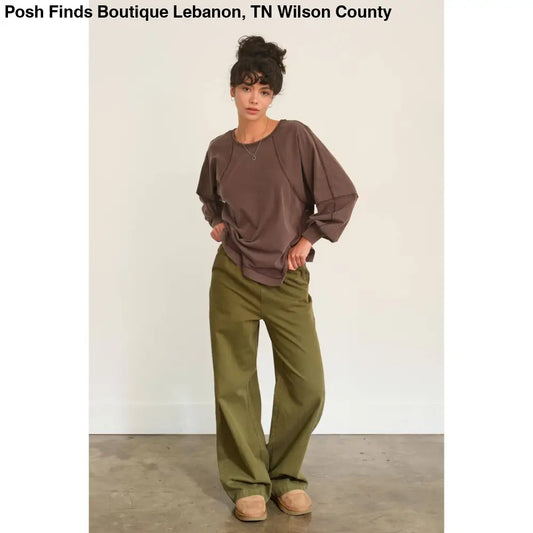 ELASTIC HIGH WAIST WIDE LEG PANTS: MOSS - Posh Finds
