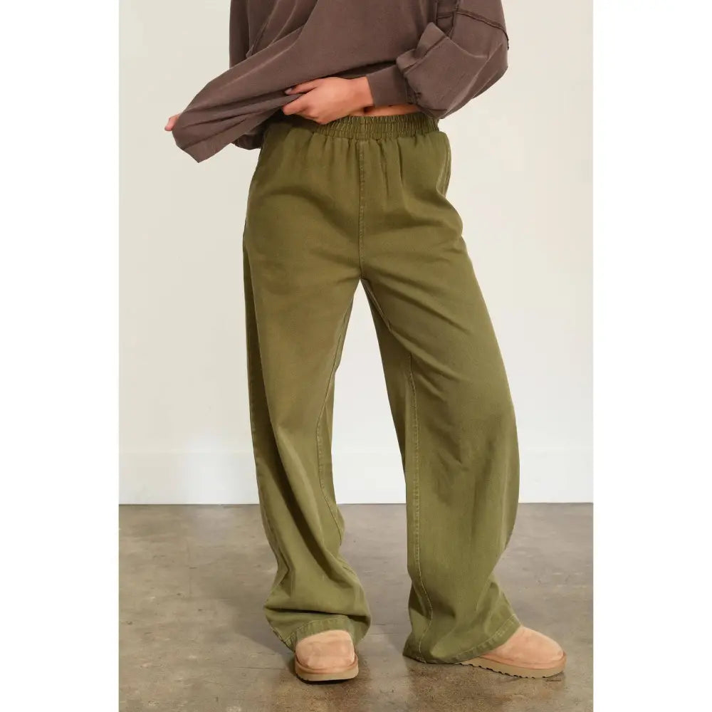 ELASTIC HIGH WAIST WIDE LEG PANTS: MOSS - Posh Finds