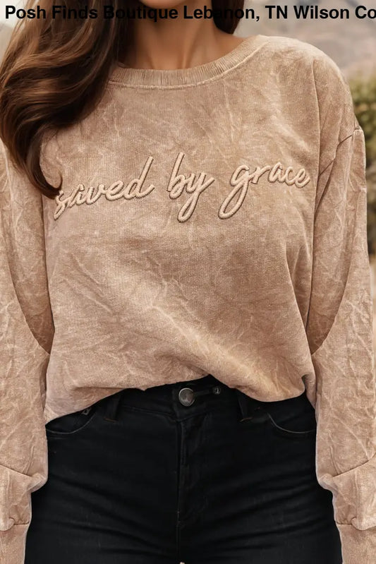 Embroidered Mineral Wash Plus Size Sweatshirt: DUNE - Posh Finds