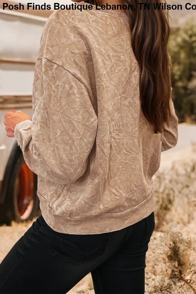 Embroidered Mineral Wash Plus Size Sweatshirt: DUNE - Posh Finds