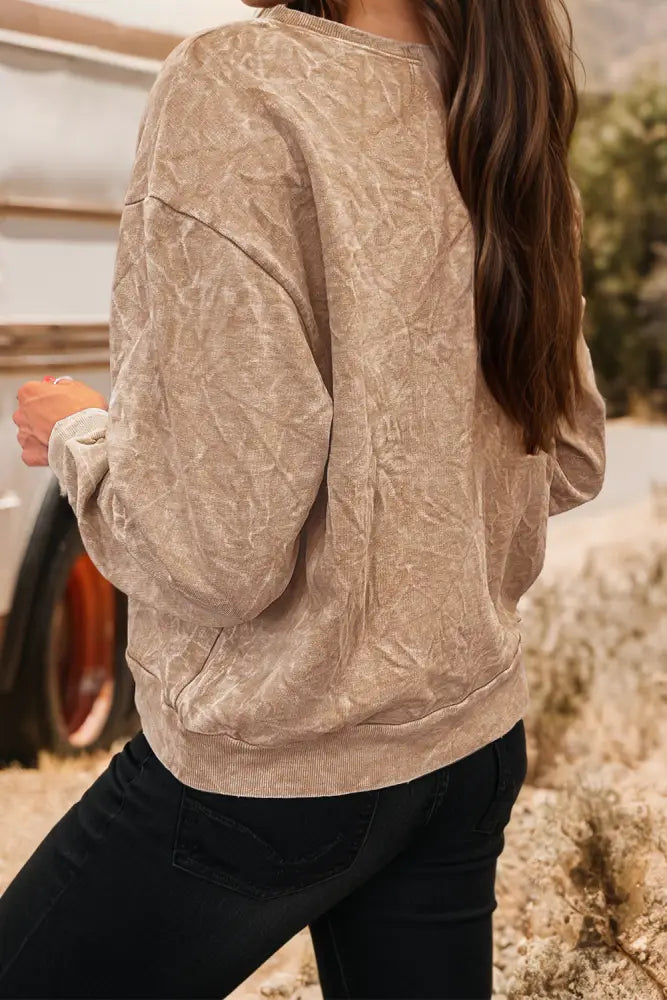 Embroidered Mineral Wash Plus Size Sweatshirt: DUNE - Posh Finds