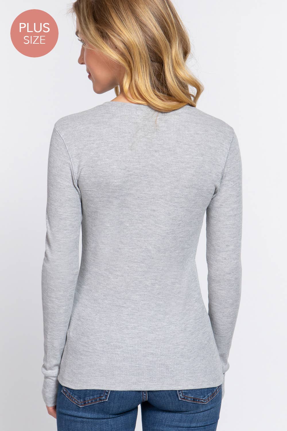 Plus Long Sleeve Crew Neck Thermal Knit Top: White