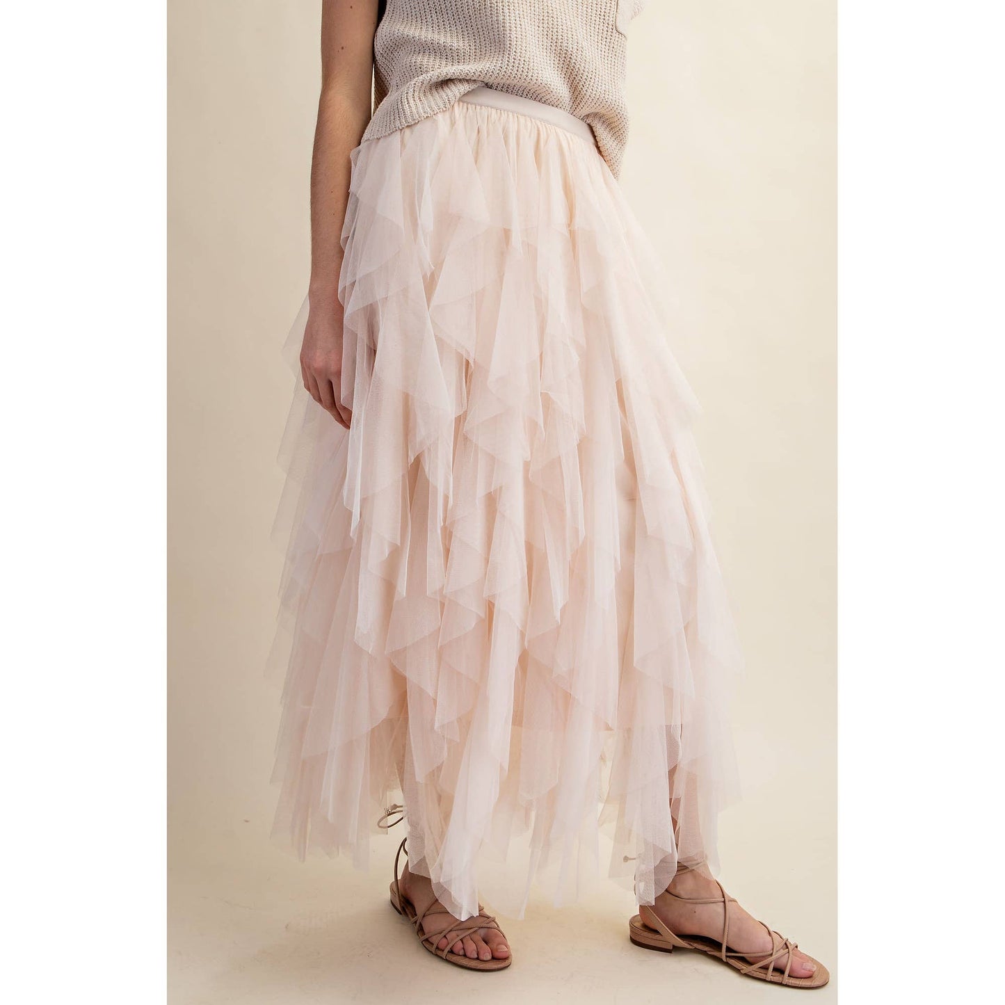 CASCADING TULLE MESH LAYERED MAX SKIRT: Black