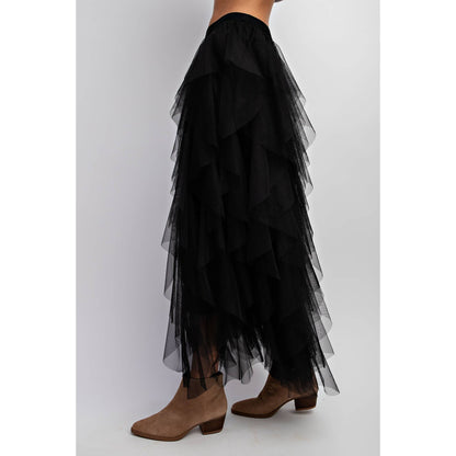 CASCADING TULLE MESH LAYERED MAX SKIRT: Mocha