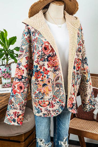 Vintage Paisley Floral Sherpa Lined Hooded Jacket