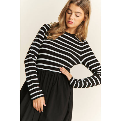 COTTON MAXI DRESS WITH KNIT STRIPE TOP WITH LONG SLEEVES