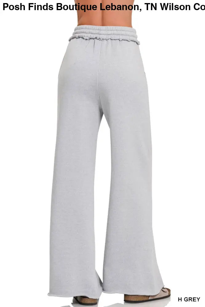 Fleece Exposed Seam Wide Leg Sweatpants: HEATHER GREY - Posh Finds