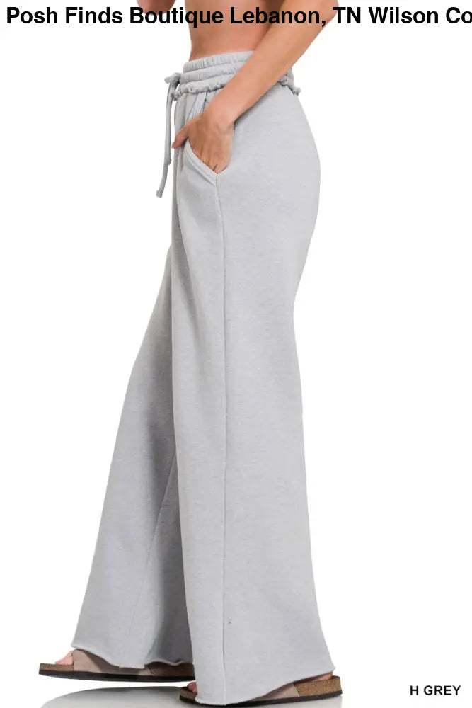 Fleece Exposed Seam Wide Leg Sweatpants: HEATHER GREY - Posh Finds