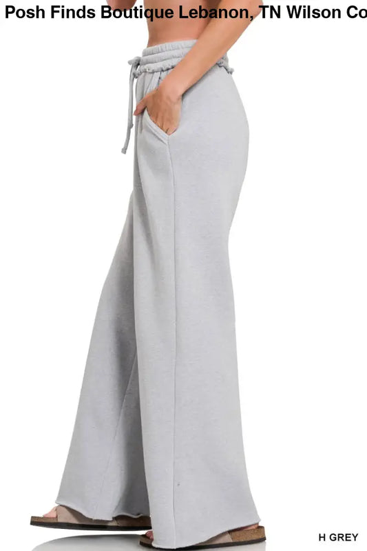 Fleece Exposed Seam Wide Leg Sweatpants: HEATHER GREY - Posh Finds