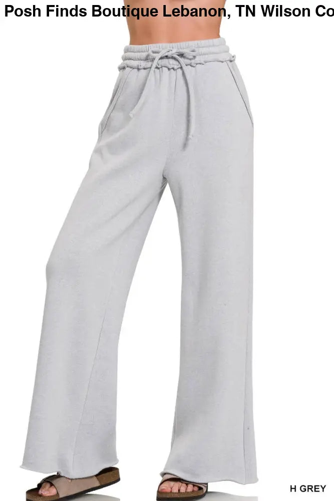 Fleece Exposed Seam Wide Leg Sweatpants: HEATHER GREY - Posh Finds