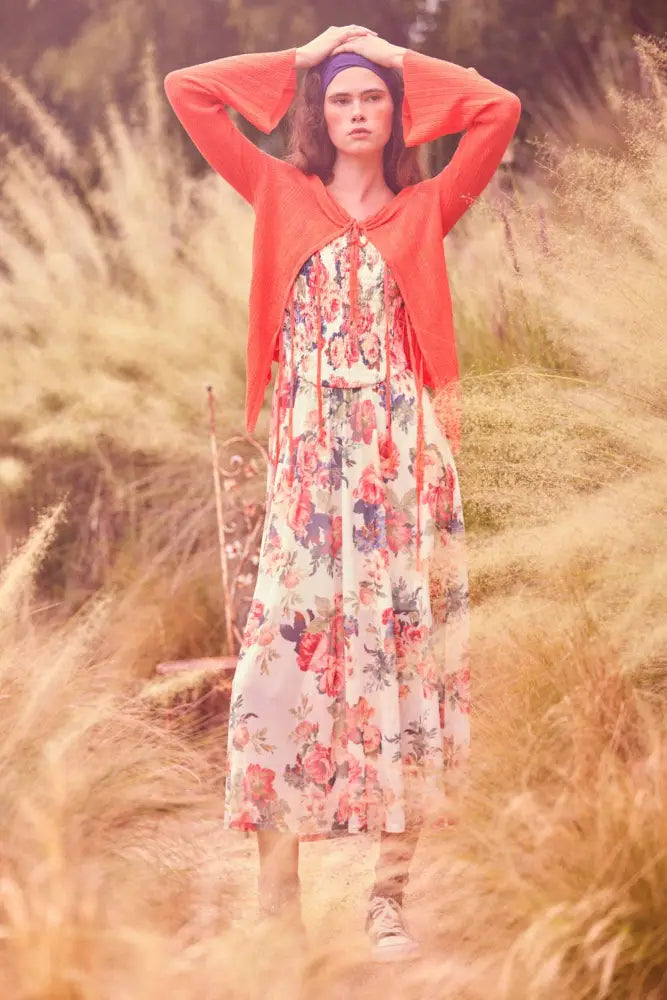 Floral Mesh Smocked-Bodice Cami Maxi Dress: Cream / S - Posh Finds