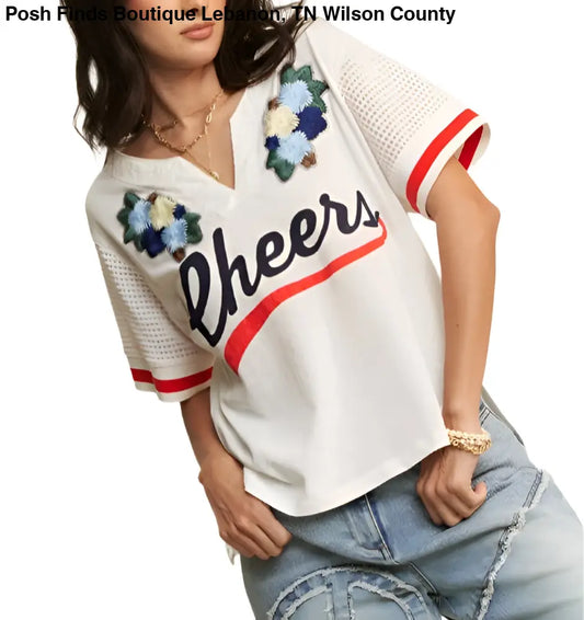 FLORAL PATCH AND LACE SHORT SLEEVE T-SHIRT TOP - Posh Finds