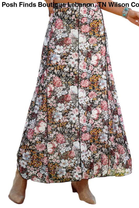 Floral Print High Waist Maxi Skirt - Posh Finds