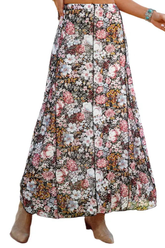 Floral Print High Waist Maxi Skirt - Posh Finds