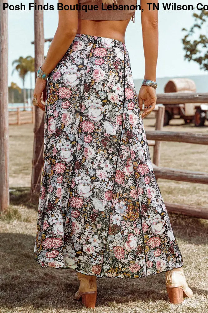 Floral Print High Waist Maxi Skirt - Posh Finds