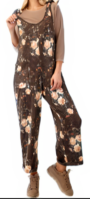 FLORAL PRINT JUMPSUIT COCOA - Posh Finds