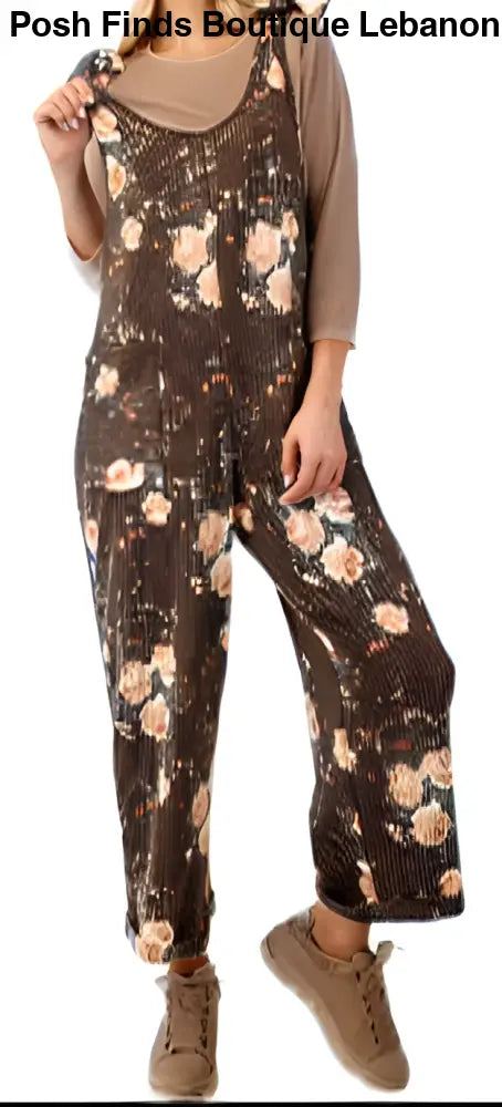 FLORAL PRINT JUMPSUIT COCOA - Posh Finds