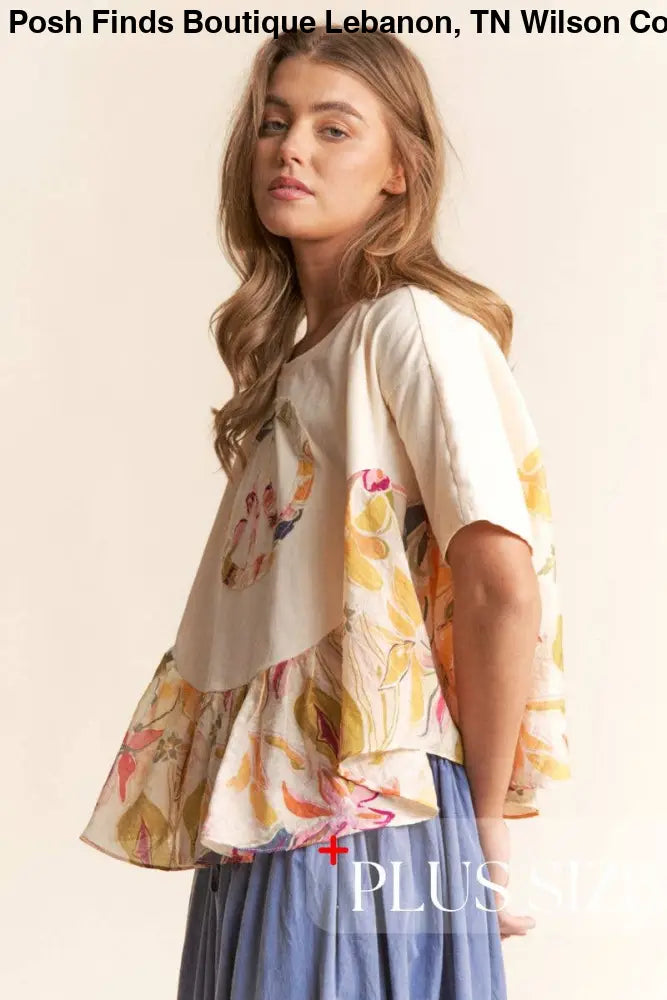 Floral Print  PEACE Logo Flowy Top 3XL - Posh Finds
