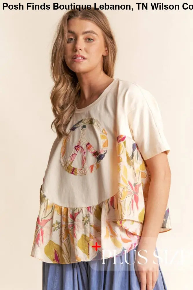 Floral Print  PEACE Logo Flowy Top 3XL - Posh Finds