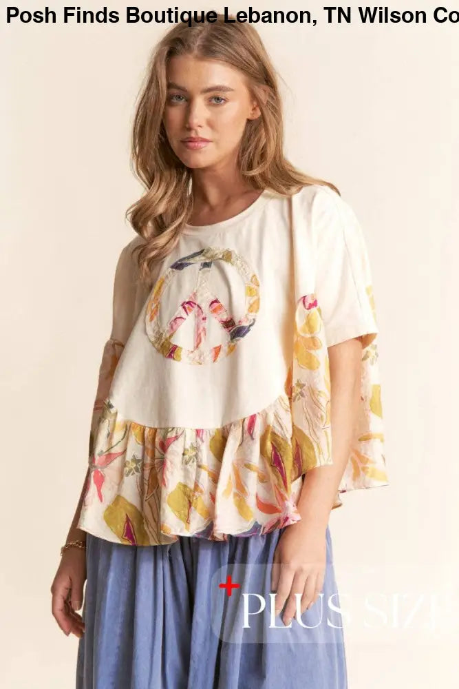 Floral Print  PEACE Logo Flowy Top 3XL - Posh Finds