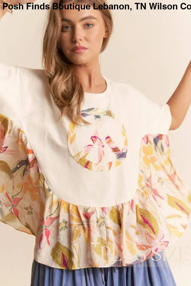 Floral Print  PEACE Logo Flowy Top 3XL - Posh Finds