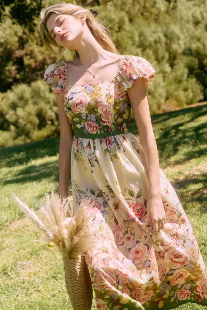 Floral Printed Midi Dress : Spring Garden / S - Posh Finds
