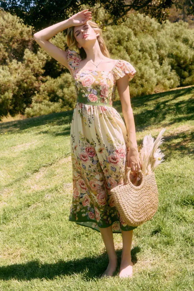 Floral Printed Midi Dress : Spring Garden / S - Posh Finds