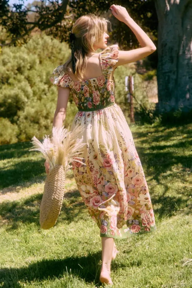 Floral Printed Midi Dress : Spring Garden / S - Posh Finds