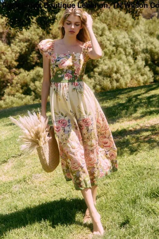 Floral Printed Midi Dress : Spring Garden / S - Posh Finds