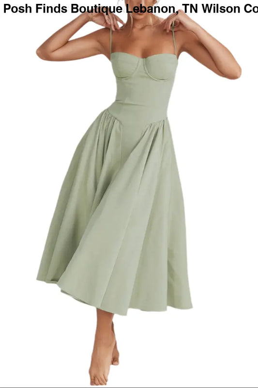 FRENCH MIDI DRESS FITTED: Green - Posh Finds
