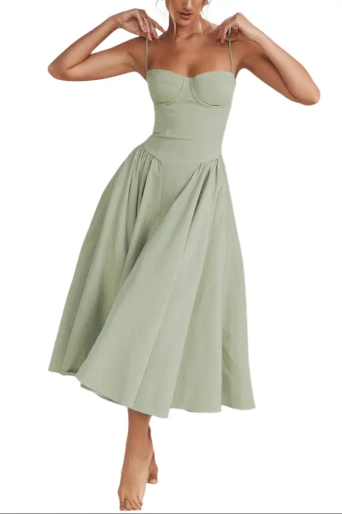 FRENCH MIDI DRESS FITTED: Green - Posh Finds