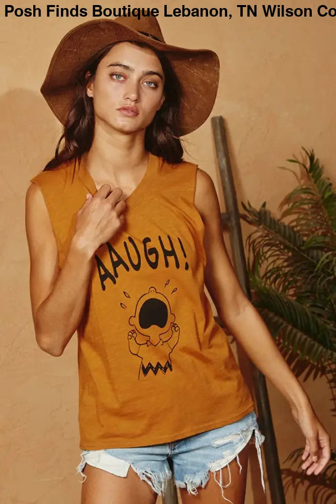 Front Graphic Print Tank Top: IVORY - Posh Finds