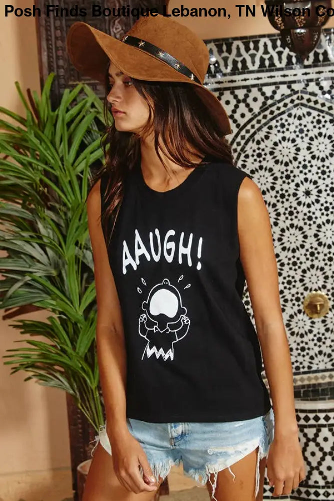 Front Graphic Print Tank Top: IVORY - Posh Finds