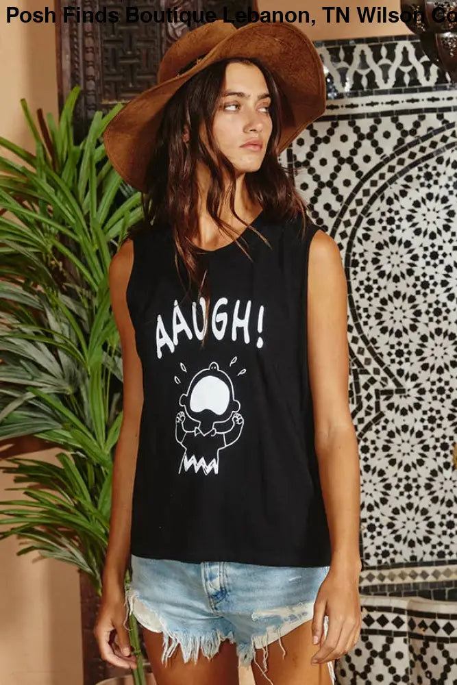 Front Graphic Print Tank Top: IVORY - Posh Finds