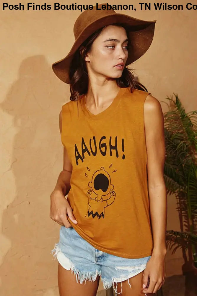 Front Graphic Print Tank Top: IVORY - Posh Finds