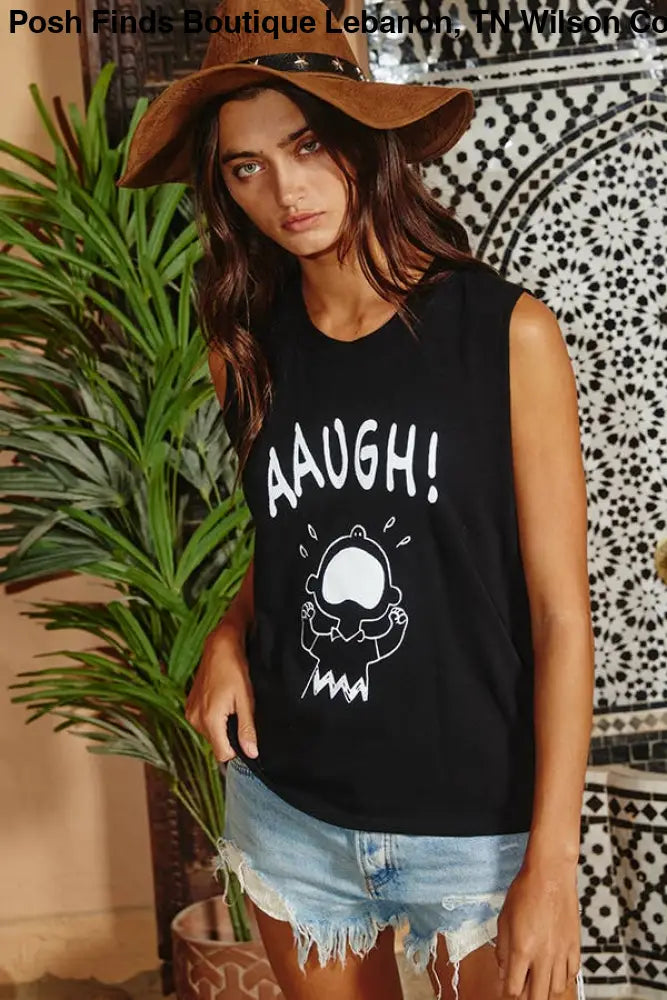 Front Graphic Print Tank Top: IVORY - Posh Finds
