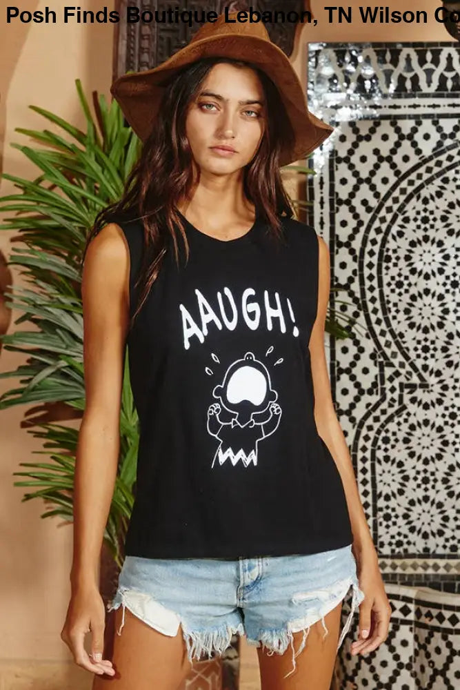 Front Graphic Print Tank Top: IVORY - Posh Finds