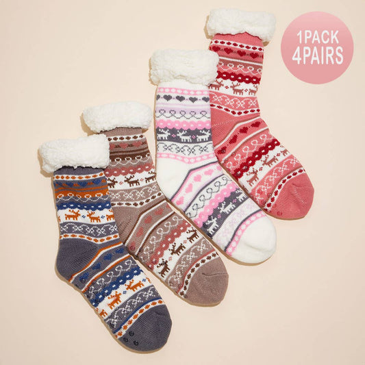 Fuzzy Sherpa Cuff Christmas Pattern Socks: Assorted - Posh Finds
