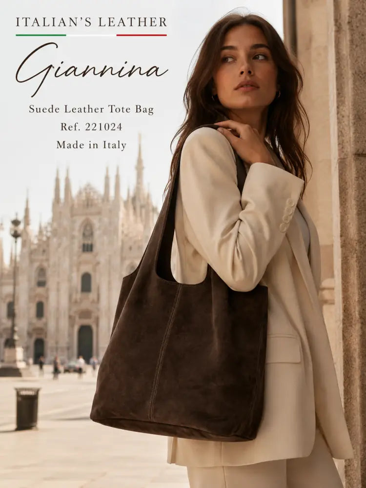 GIANNINA - Suede leather bag: Taupe oscuro