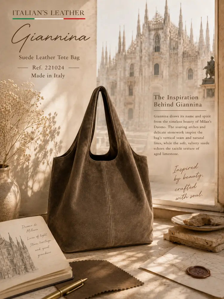 GIANNINA - Suede leather bag: Taupe oscuro