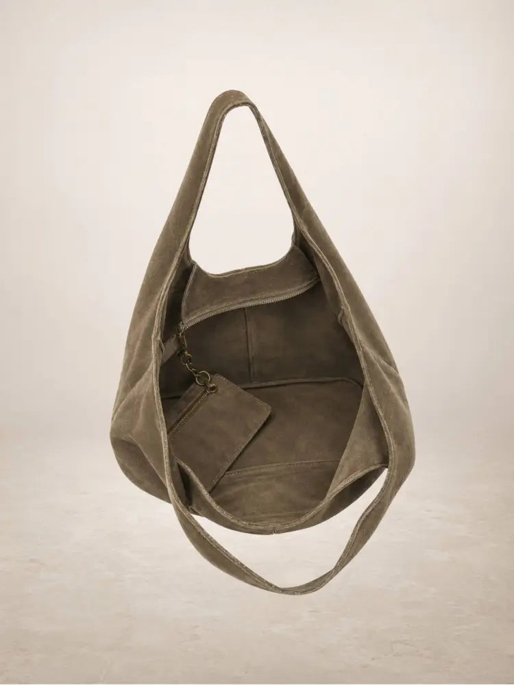 GIANNINA - Suede leather bag: Taupe oscuro